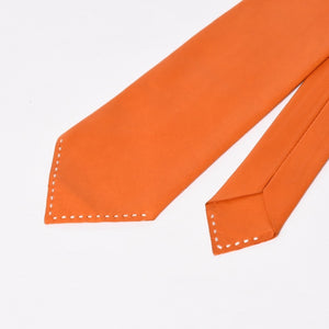 Very Good Condition HERMES Lambskin Leather Tie Orange White Stitch Used 4a003672