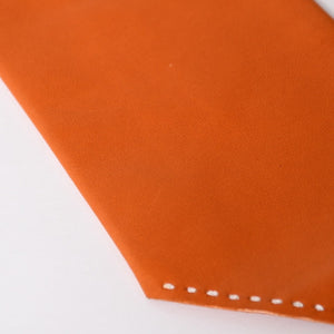 Very Good Condition HERMES Lambskin Leather Tie Orange White Stitch Used 4a003672