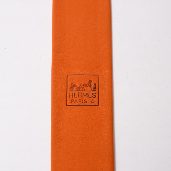 Very Good Condition HERMES Lambskin Leather Tie Orange White Stitch Used 4a003672
