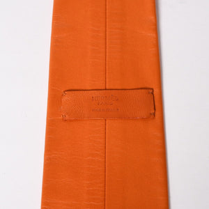 Very Good Condition HERMES Lambskin Leather Tie Orange White Stitch Used 4a003672