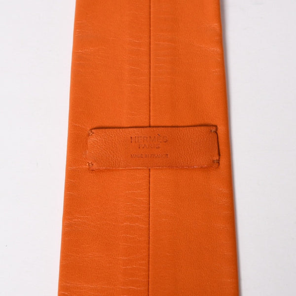 Very Good Condition HERMES Lambskin Leather Tie Orange White Stitch Used 4a003672