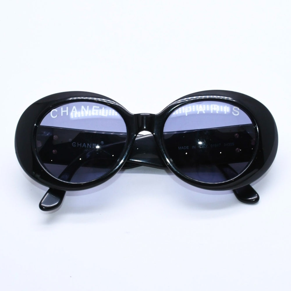 CHANEL シャネル オーバル サングラス アイウェア 01947 94305 ココマーク ロゴ ブラック ホワイト 美品 中古 4a004025