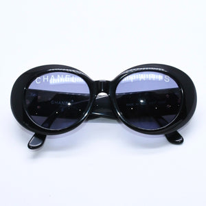 CHANEL シャネル オーバル サングラス アイウェア 01947 94305 ココマーク ロゴ ブラック ホワイト 美品 中古 4a004025