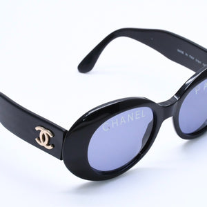 CHANEL シャネル オーバル サングラス アイウェア 01947 94305 ココマーク ロゴ ブラック ホワイト 美品 中古 4a004025