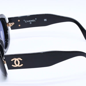 CHANEL シャネル オーバル サングラス アイウェア 01947 94305 ココマーク ロゴ ブラック ホワイト 美品 中古 4a004025