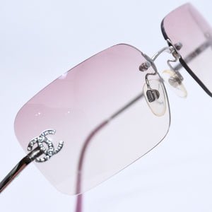 Very Good Condition CHANEL Rimless Sunglasses Eyewear 4017-D c.124/58 Size 62□17 120 Coco Mark Rhinestone Pink Used 4a004036