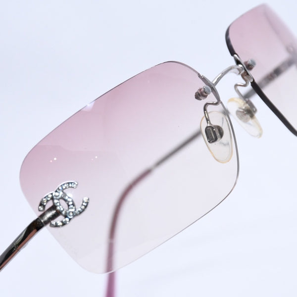 Very Good Condition CHANEL Rimless Sunglasses Eyewear 4017-D c.124/58 Size 62□17 120 Coco Mark Rhinestone Pink Used 4a004036
