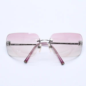 Very Good Condition CHANEL Rimless Sunglasses Eyewear 4017-D c.124/58 Size 62□17 120 Coco Mark Rhinestone Pink Used 4a004036
