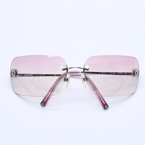 Very Good Condition CHANEL Rimless Sunglasses Eyewear 4017-D c.124/58 Size 62□17 120 Coco Mark Rhinestone Pink Used 4a004036