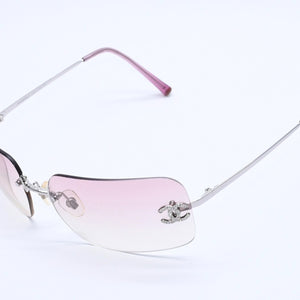 Very Good Condition CHANEL Rimless Sunglasses Eyewear 4017-D c.124/58 Size 62□17 120 Coco Mark Rhinestone Pink Used 4a004036