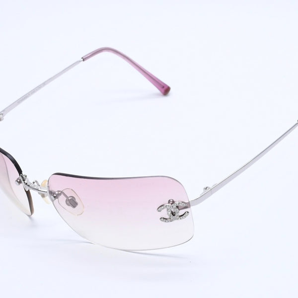 Very Good Condition CHANEL Rimless Sunglasses Eyewear 4017-D c.124/58 Size 62□17 120 Coco Mark Rhinestone Pink Used 4a004036