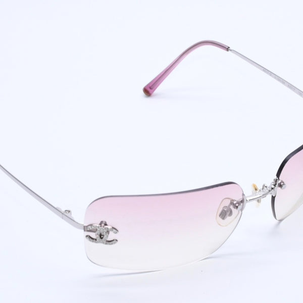 Very Good Condition CHANEL Rimless Sunglasses Eyewear 4017-D c.124/58 Size 62□17 120 Coco Mark Rhinestone Pink Used 4a004036