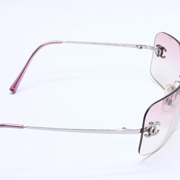 Very Good Condition CHANEL Rimless Sunglasses Eyewear 4017-D c.124/58 Size 62□17 120 Coco Mark Rhinestone Pink Used 4a004036
