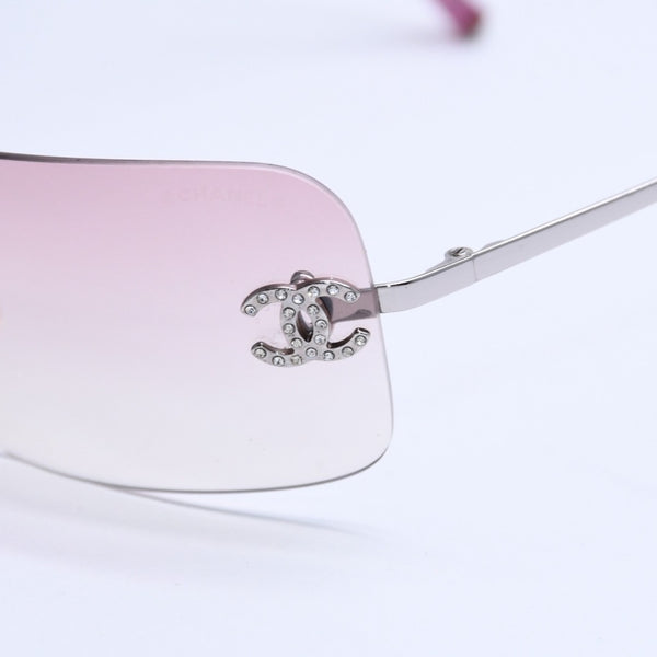 Very Good Condition CHANEL Rimless Sunglasses Eyewear 4017-D c.124/58 Size 62□17 120 Coco Mark Rhinestone Pink Used 4a004036
