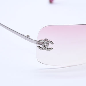 Very Good Condition CHANEL Rimless Sunglasses Eyewear 4017-D c.124/58 Size 62□17 120 Coco Mark Rhinestone Pink Used 4a004036