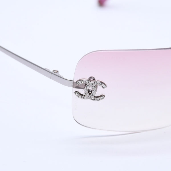 Very Good Condition CHANEL Rimless Sunglasses Eyewear 4017-D c.124/58 Size 62□17 120 Coco Mark Rhinestone Pink Used 4a004036
