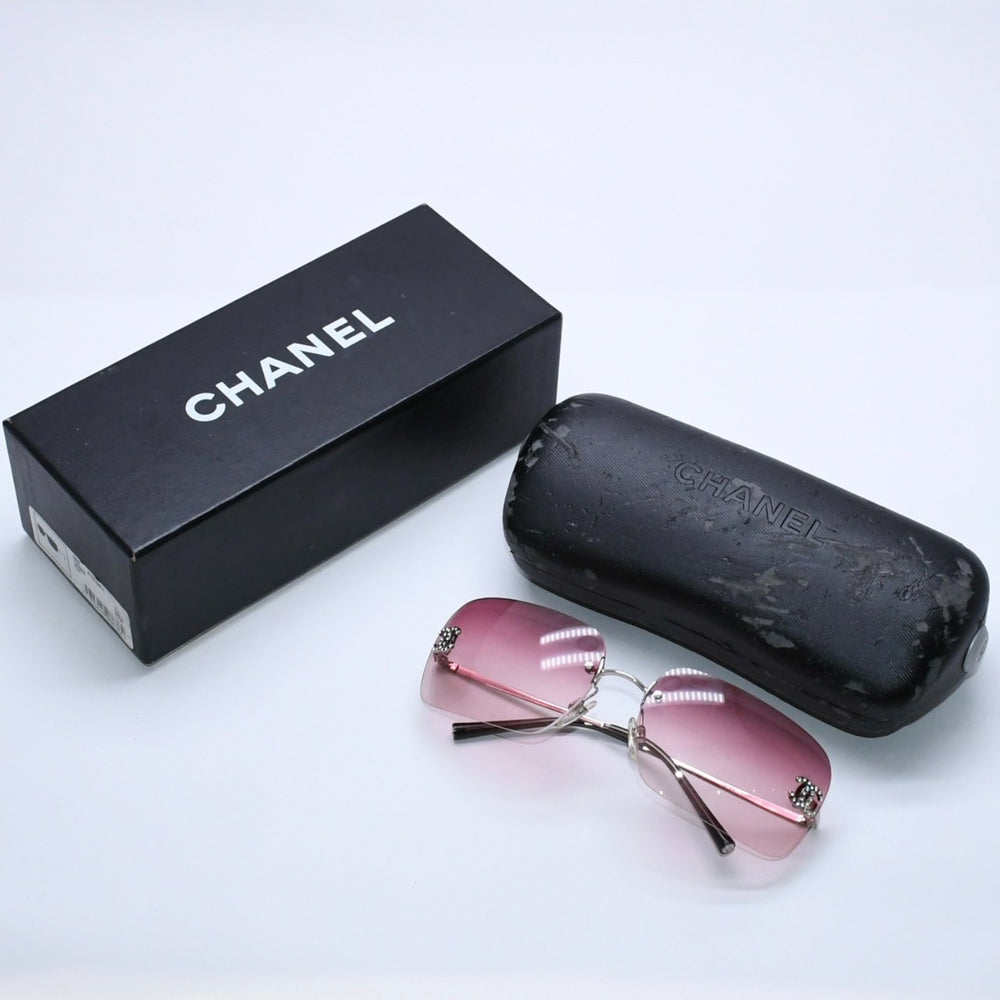極美品 CHANEL シャネル Sunglasses サングラス ラインストーン 4017-D ココマーク 62◻︎17 120 ピンク シルバーテンプル 中古 4a004041