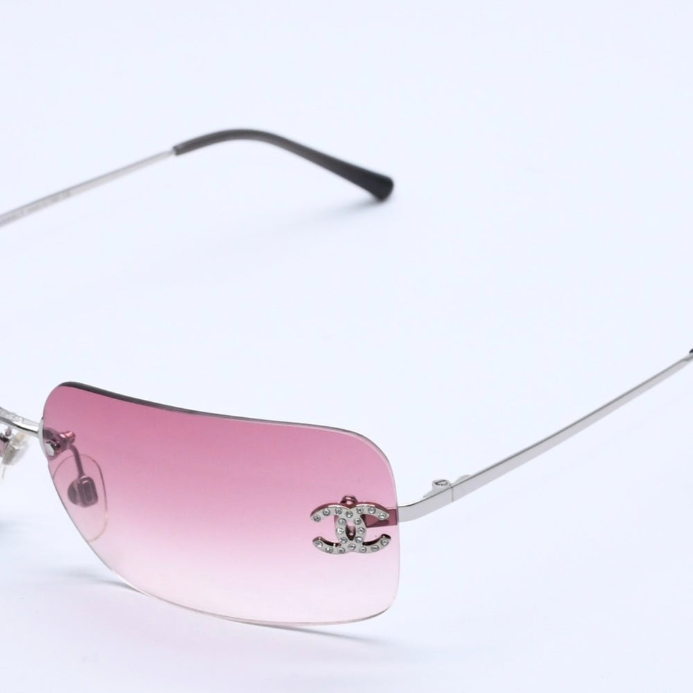 極美品 CHANEL シャネル Sunglasses サングラス ラインストーン 4017-D ココマーク 62◻︎17 120 ピンク シルバーテンプル 中古 4a004041
