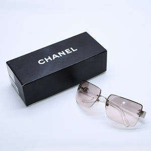 極美品 CHANEL シャネル リムレス サングラス サイドココマーク クリアフレーム グレー 4107-B 62◻︎15 125 中古 4a004037