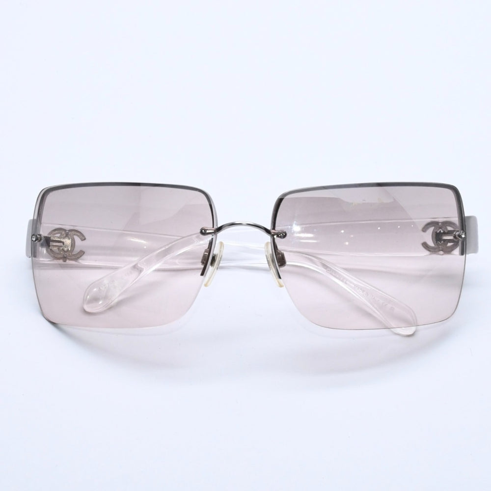 極美品 CHANEL シャネル リムレス サングラス サイドココマーク クリアフレーム グレー 4107-B 62◻︎15 125 中古 4a004037