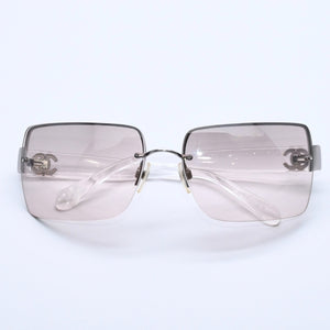 極美品 CHANEL シャネル リムレス サングラス サイドココマーク クリアフレーム グレー 4107-B 62◻︎15 125 中古 4a004037