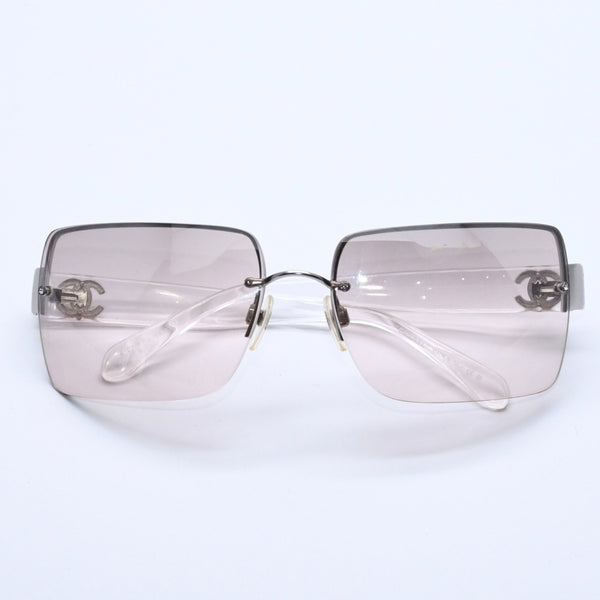 極美品 CHANEL シャネル リムレス サングラス サイドココマーク クリアフレーム グレー 4107-B 62◻︎15 125 中古 4a004037