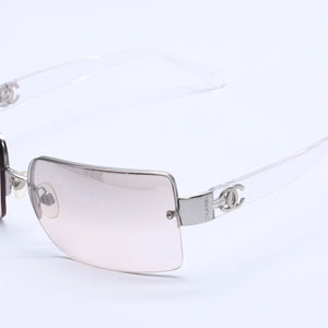 極美品 CHANEL シャネル リムレス サングラス サイドココマーク クリアフレーム グレー 4107-B 62◻︎15 125 中古 4a004037