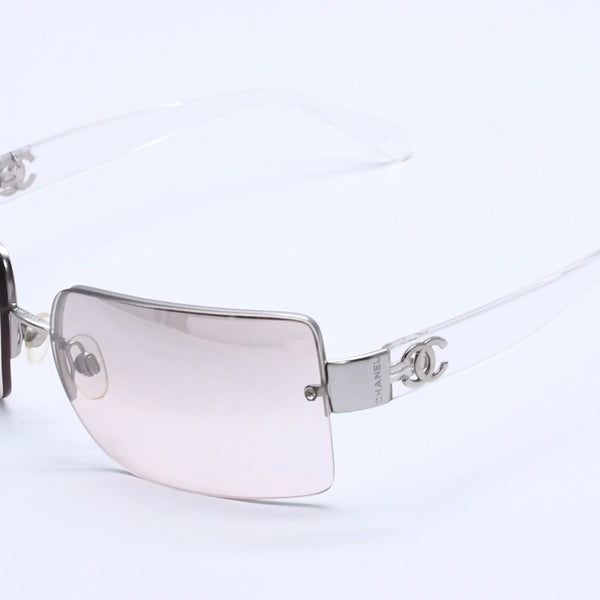 極美品 CHANEL シャネル リムレス サングラス サイドココマーク クリアフレーム グレー 4107-B 62◻︎15 125 中古 4a004037