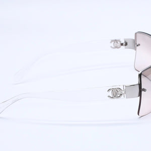 極美品 CHANEL シャネル リムレス サングラス サイドココマーク クリアフレーム グレー 4107-B 62◻︎15 125 中古 4a004037