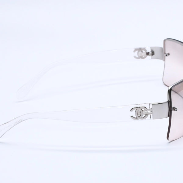 極美品 CHANEL シャネル リムレス サングラス サイドココマーク クリアフレーム グレー 4107-B 62◻︎15 125 中古 4a004037