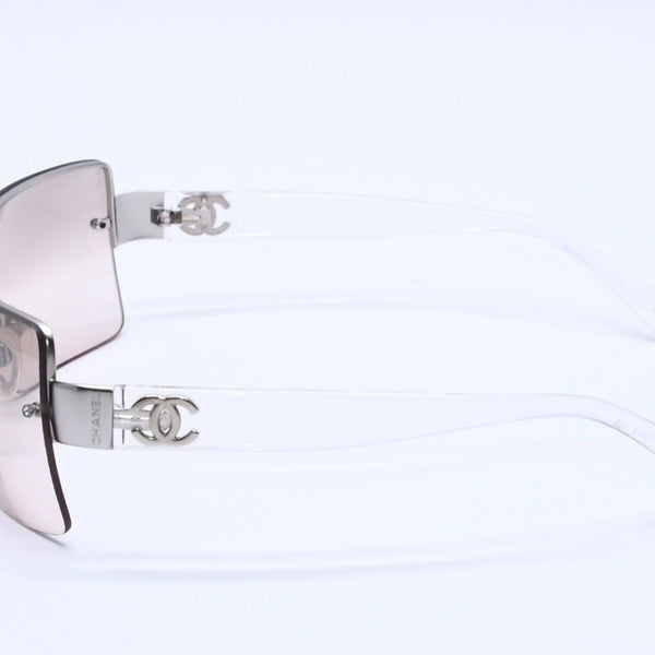極美品 CHANEL シャネル リムレス サングラス サイドココマーク クリアフレーム グレー 4107-B 62◻︎15 125 中古 4a004037