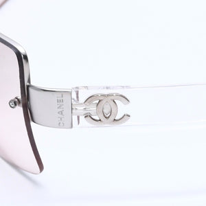 極美品 CHANEL シャネル リムレス サングラス サイドココマーク クリアフレーム グレー 4107-B 62◻︎15 125 中古 4a004037