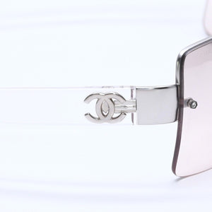 極美品 CHANEL シャネル リムレス サングラス サイドココマーク クリアフレーム グレー 4107-B 62◻︎15 125 中古 4a004037