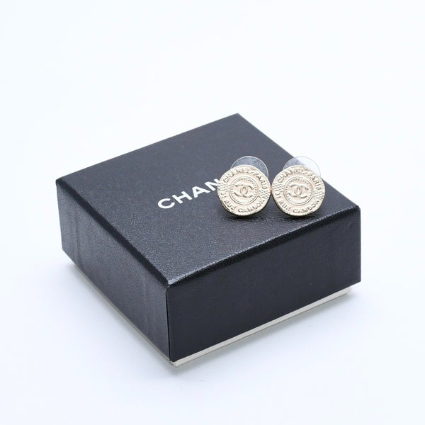 Very Good Condition CHANEL Earrings Coco Mark Coin Motif Gold Color Gold A16V Engraved Used 4a003873