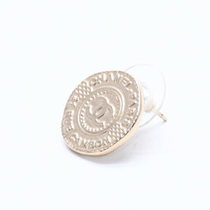 Very Good Condition CHANEL Earrings Coco Mark Coin Motif Gold Color Gold A16V Engraved Used 4a003873
