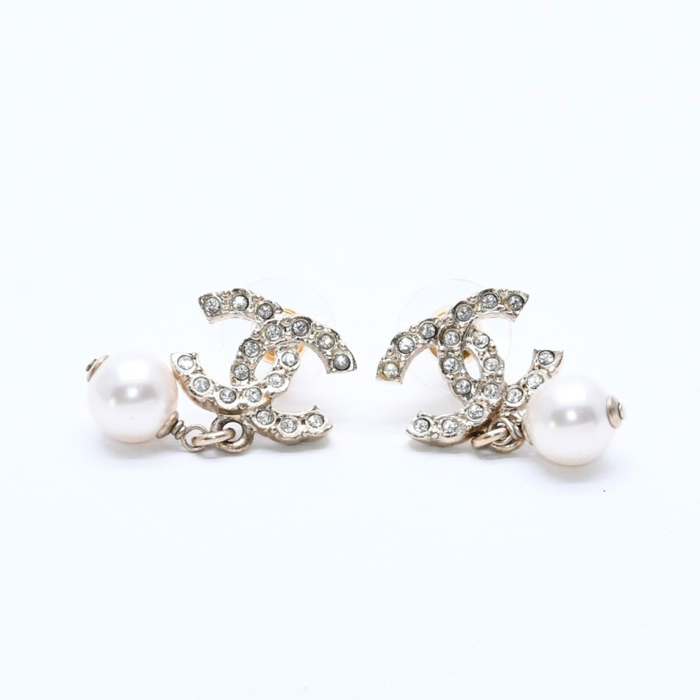 極美品 CHANEL シャネル イヤリング C21K刻印 ラインストーン フェイクパール ゴールド金具 重量約5.49g 中古 4a003872