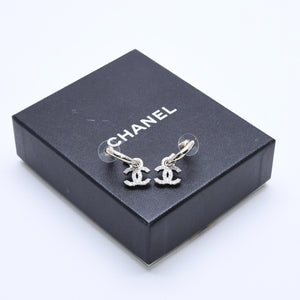Very Good Condition CHANEL Earrings Hoop Earrings B22S Engraved Silver GP Rhinestone Weight Approx. 9.87g Used 4a003871