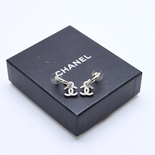 Very Good Condition CHANEL Earrings Hoop Earrings B22S Engraved Silver GP Rhinestone Weight Approx. 9.87g Used 4a003871