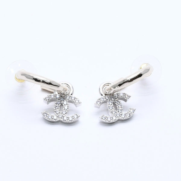 Very Good Condition CHANEL Earrings Hoop Earrings B22S Engraved Silver GP Rhinestone Weight Approx. 9.87g Used 4a003871