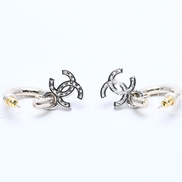 Very Good Condition CHANEL Earrings Hoop Earrings B22S Engraved Silver GP Rhinestone Weight Approx. 9.87g Used 4a003871
