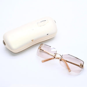 極美品 CHANEL シャネル ハーフリム サングラス アイウェア 4104-B c.125/8Z サイズ62□15 120 ココマーク ラインストーン 中古 4a004052