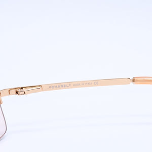 極美品 CHANEL シャネル ハーフリム サングラス アイウェア 4104-B c.125/8Z サイズ62□15 120 ココマーク ラインストーン 中古 4a004052
