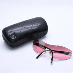 新品未使用 CHANEL シャネル リムレス シールドサングラス アイウェア 4019 c.127 サイズ120 ココマーク ピンク ブラック 中古 4a004035