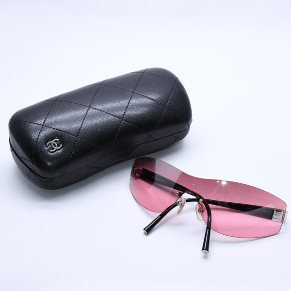 新品未使用 CHANEL シャネル リムレス シールドサングラス アイウェア 4019 c.127 サイズ120 ココマーク ピンク ブラック 中古 4a004035