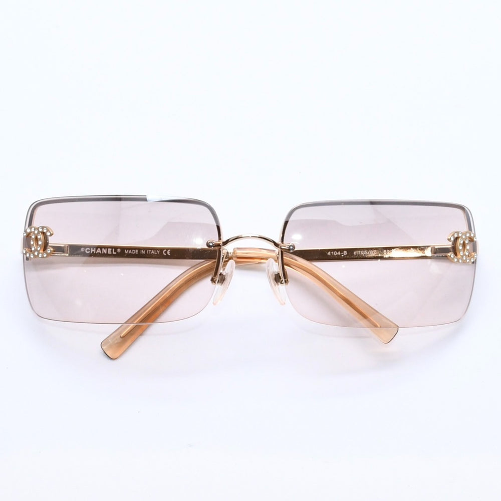 Very good condition CHANEL half rim sunglasses eyewear 4104-B c.125/8Z size 62□15 120 here mark rhinestone used 4a004052