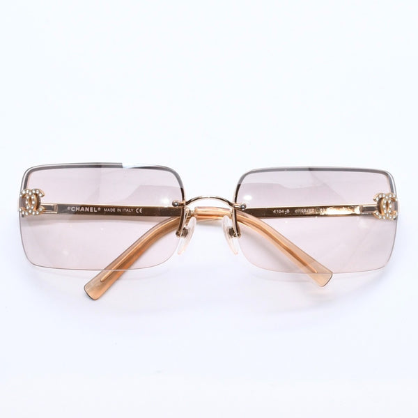 極美品 CHANEL シャネル ハーフリム サングラス アイウェア 4104-B c.125/8Z サイズ62□15 120 ココマーク ラインストーン 中古 4a004052