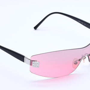 新品未使用 CHANEL シャネル リムレス シールドサングラス アイウェア 4019 c.127 サイズ120 ココマーク ピンク ブラック 中古 4a004035