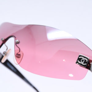 新品未使用 CHANEL シャネル リムレス シールドサングラス アイウェア 4019 c.127 サイズ120 ココマーク ピンク ブラック 中古 4a004035