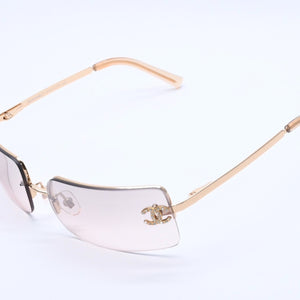 極美品 CHANEL シャネル ハーフリム サングラス アイウェア 4104-B c.125/8Z サイズ62□15 120 ココマーク ラインストーン 中古 4a004052