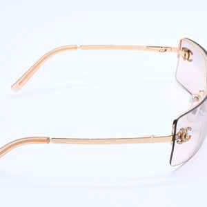 極美品 CHANEL シャネル ハーフリム サングラス アイウェア 4104-B c.125/8Z サイズ62□15 120 ココマーク ラインストーン 中古 4a004052
